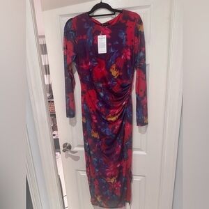 Elegant Multicolor Floral Long Sleeve Dress